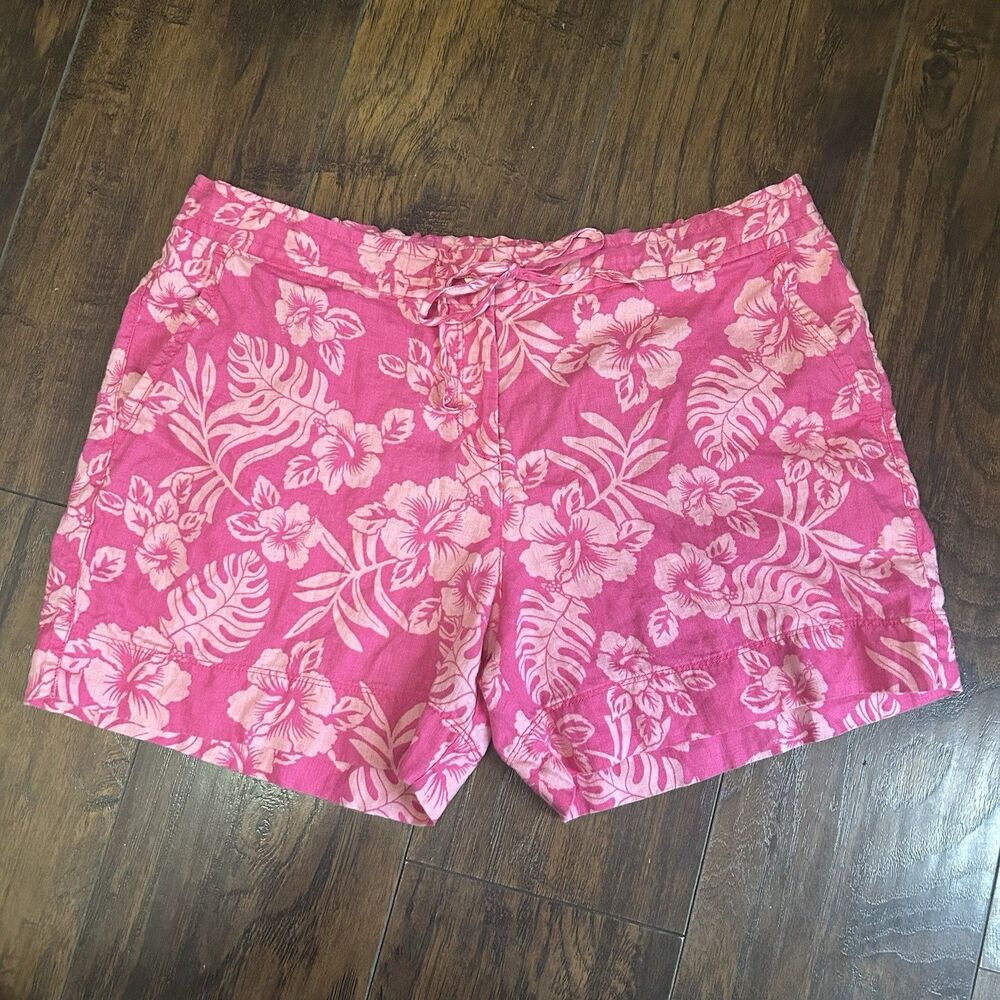 Tommy Bahama Linen Short Pink Tropical Floral Women’s Large Beach Resort